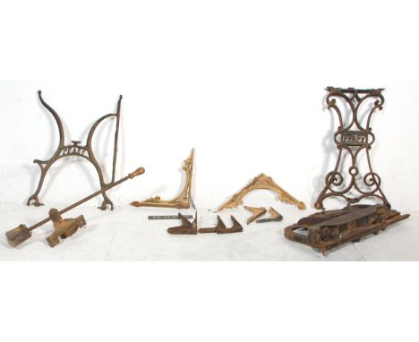 A good mix of Victorian and early 20th century wrought and cast iron wares to include pairs shelf brackets with large and sma