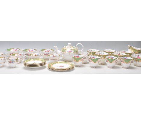 A mixed group of vintage&nbsp;Fine Bone China English part tea sets with green and gilt decoration. Sets include Tuscan Winds