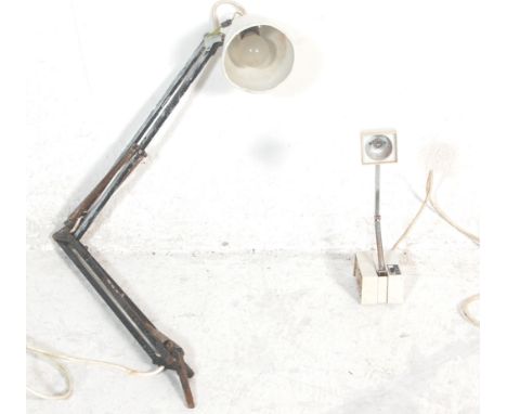 A vintage retro 20th Century industrial machinists / engineers anglepoise lamp together with a retro folding plastic cased de