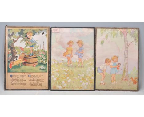 A pair of vintage children`s prints by Hester Margetson, One entitled "Let's Be Friends!" and the other "One O'Clock-Two O'cl