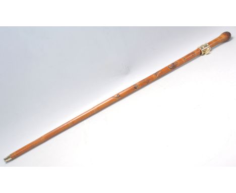 A vintage 20th Century bamboo sword stick / walking stick cane having&nbsp;root knot ball knob to top with carved dragon and 
