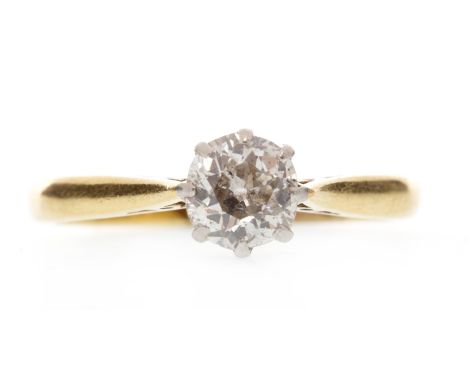 DIAMOND SOLITAIRE RING the old cut diamond of approximately 0.58 carats, marked 18ct, size K, 2.6g