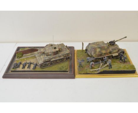 Two highly detailed and very well constructed 1/35 scale plastic model WWII dioramas depicting German Army Elefant undergoing