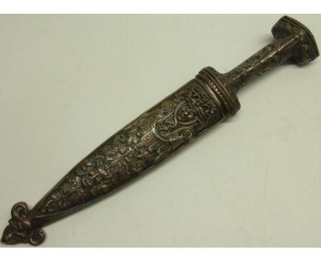 Victorian copy of a German Holbein dagger, 7" double edged blade with central single fuller stamped `M I N I' characteristic 