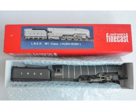 South Eastern Finecast competently built OO gauge white metal kit of LNER W1 4-6-4 10000 'Hush Hush' in light grey livery, wi