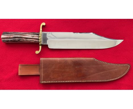 R&amp;R Middleton of Sheffield hand made Bowie knife. Blade 12'' long X 2.5 wide. 'S' shaped solid brass cross guard with flu