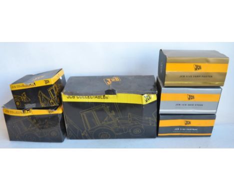Collection of JCB themed models to include 1/32 scale Britain's licence built gold plated 414S Farm Master loader, silver pla