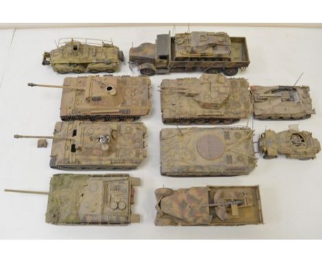 Ten highly detailed and very well constructed built 1/35 scale German Army WWII armour plastic model kits to include Panthers