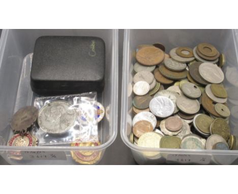 Mixed collection of c20th International coins from Ireland, India, Italy, etc., Colibri lighter,  3 medals from R.O.F. Birtle