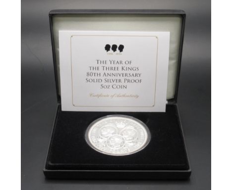 Jubilee Mint - The Year of the Three Kings 80th Anniversary Solid Silver Proof 5oz coin, encapsulated in case with COA