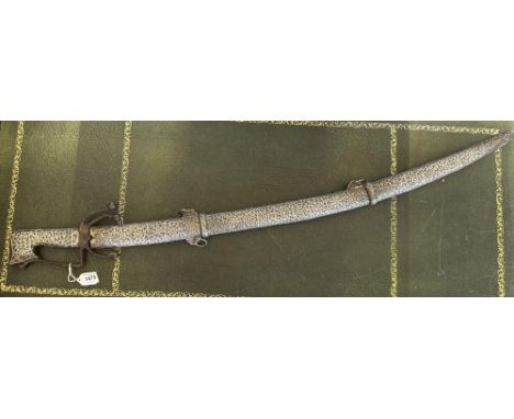 19th century North African Nimcha sword, 30.5" slightly curved single fullered blade with etched detail, silver (white metal)