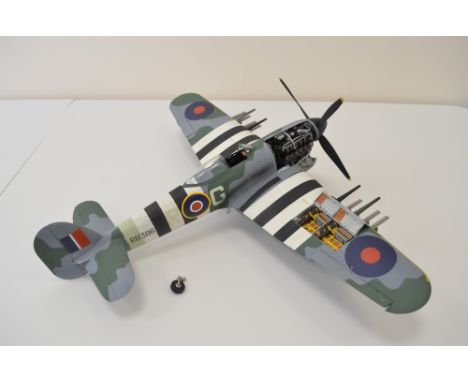 Built Airfix 1/24 scale Hawker Typhoon plastic model kit, mostly hand-painted finish, no engine cowlings, tailwheel snapped o