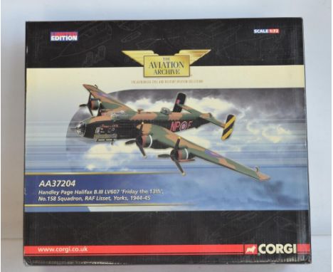 Boxed Corgi Aviation Archive 1/72 scale limited edition Handley Page Halifax BIII LV607 'Friday The 13th', 158 Sqn RAF Lisset