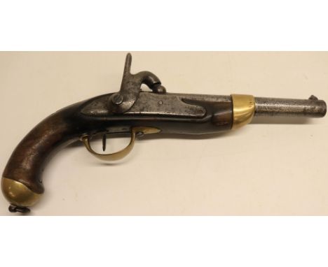 French percussion .700 military service pistol, 8" barrel stamped '510' the lock with proof mark, brass mounts and steel lany
