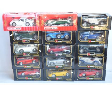 Fifteen boxed 1/18 scale diecast model cars from Burago and Tonks Polistil to include 1984 Ferrari Testarossa, 1957 Mercedes 