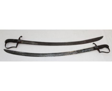 Two 1796 light cavalry troopers swords, lacking scabbards with age related wear to handle wire and leather. Blade length 83cm