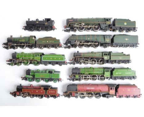 Ten unboxed previously run OO gauge electric steam train models from Hornby, Bachmann, Mainline and Airfix to include Hornby 