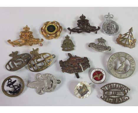 Large collection of military and civilian cap badges, buttons, and pins, including The Air Training Corps, Friends of the Bur