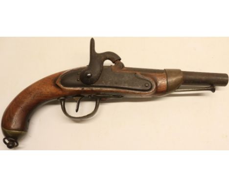 French 1822 pattern percussion .650 military service pistol, 7.5" barrel, brass mounts, stamp to trigger guard, lanyard ring,