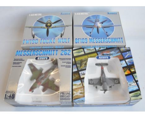 Four 1/48 scale diecast WWII Luftwaffe fighter/fighter bomber aircraft models from The Armour Collection to include 2x Fw-190