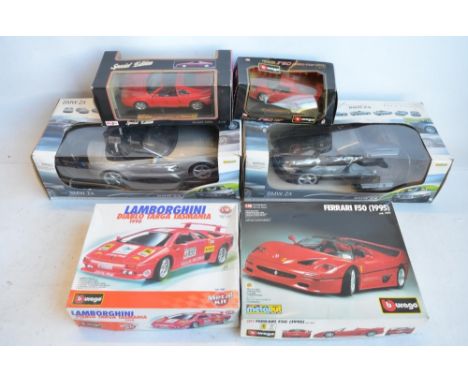 Two Burago 1/18 scale diecast and plastic model kits to include a 1990 Lamborghini Diablo Targa Tasmania (kit unstarted) a 19