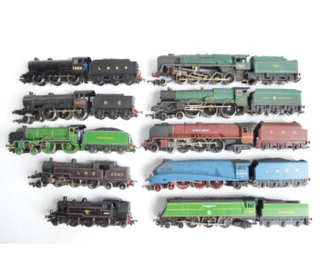 Ten unboxed previously run OO gauge electric steam train models from Hornby and Bachmann Class 2MT Ivatt 2-6-2T 41272, Battle