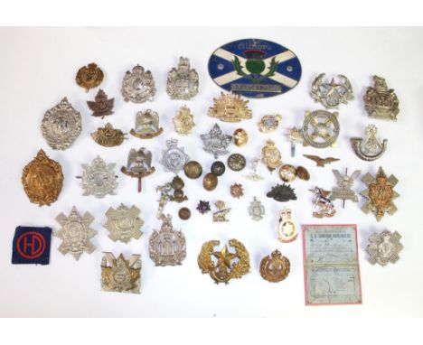 Large collection of badges from various Regiments and Countries. Argyle and Sutherland Highlanders, Highland Light Infantry, 