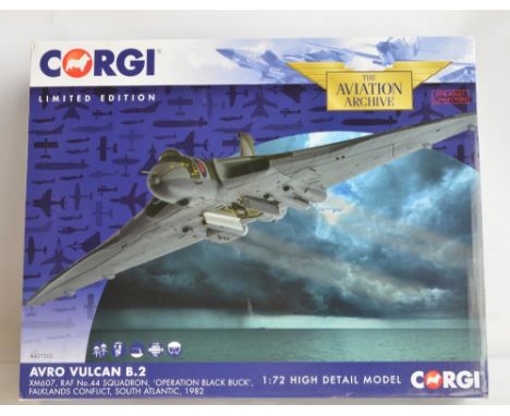 Boxed Corgi 1/72 scale limited edition Avro Vulcan B.2 XM607 44 Sqn RAF, Operation Black Buck Falklands War version with bomb