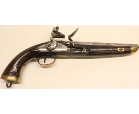 Belgian 14 bore flintlock military service pistol, 9" barrel engraved `Alkmaar Antwerpen' the lock with stamped `Crowned DN' 