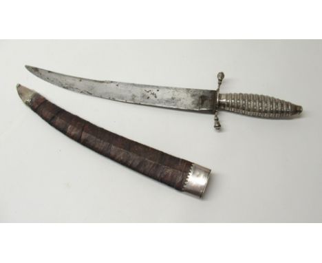 Circa 17th century silver mounted dagger, 11.5" slightly curved blade with double edged point, stamped marking, with silver (