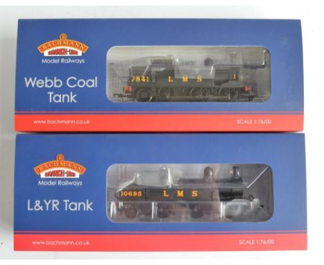 Two OO gauge LMS black livery electric steam tank locomotive models from Bachmann to include 31-165 L&amp;YR 2-4-2 (model in 