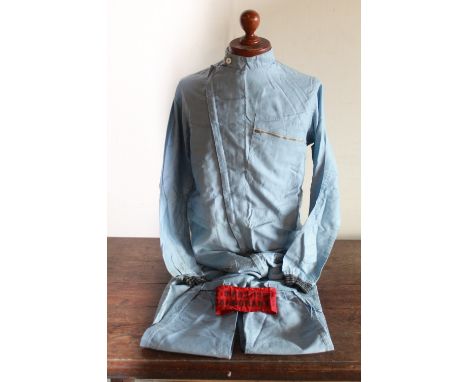 1960's Les Leston Ltd size 38 light blue overalls styled by Stirling Moss with Le Mans 1966 Carburant red cotton arm band.Pro