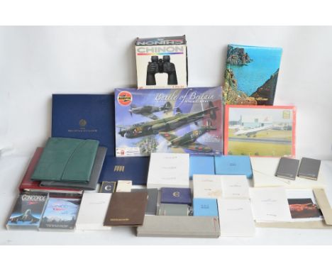 Collection of genuine British Airways Concorde themed ephemera to include hip flasks, playing cards, wallets, diaries, 4x pla