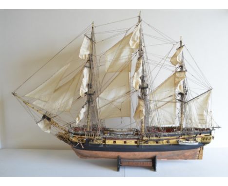 Large well built and finished wooden plank on frame 1/48 scale 3 masted frigate HMS Surprise, model with an extremely high le