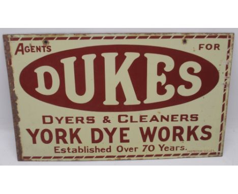 Enamel sign, 'Agents for Dukes - Dyers &amp; Cleaners York Dye Works - established for over 70 years', W51cm