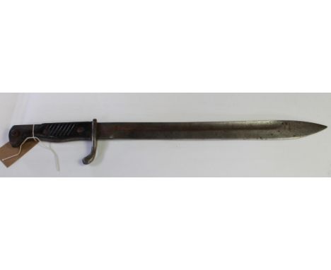 German M1898/05 'butcher' sword bayonet with ground off sawback, in fair condition with light rust and missing scabbard. Mark