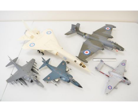 Five 1/48 scale built plastic models kits, all RAF/RN to include Airfix TSR2, Canberra and Vampire, Hasegawa Harrier GR7 and 