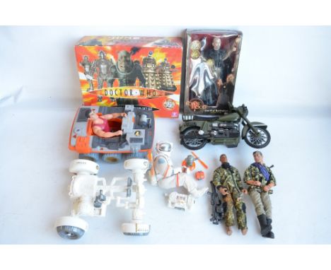 Collection of Action Man and similar themed figures and accessories, an unopened/factory sealed Doctor Who 'Enemies Of The Do