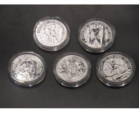2022 Maid Marian 1oz fine silver £2 coin, 2 2022 Little John 1oz fine silver £2 coins, 2021 Robin Hood 1oz fine silver £2 coi