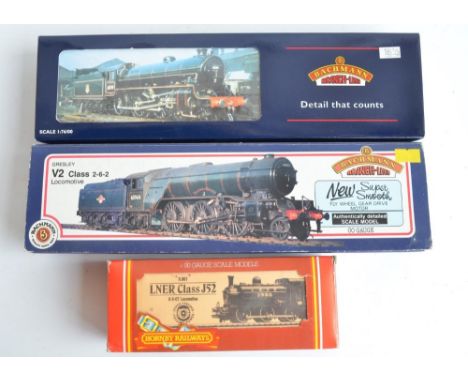 Three OO gauge LNER black livery electric steam train models to include Hornby R861 Class J52 0-6-0T, Bachmann 31-706 Thompso