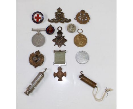 Collection of Medals and badges. Mons star (very worn) To 3461 Pte S. Todd, Victory Medal To 32028 Pte A.S. Fieldhouse West Y