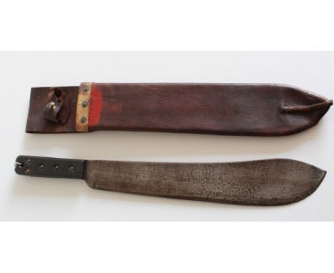 British military issue machete marked J. J. B. 1945 with broad arrow to blade. In good condition with contemporary leather sh