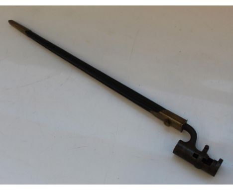 British P1853 Martini Henry/Enfield socket bayonet, with unoriginal leather scabbard. With government property broad arrow an