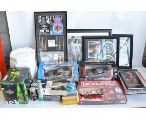 Collection of James Bond ephemera to include four pictures (2x Osborne &amp; Allen Ltd double DVD pictures, both 42.6x41.2cm)