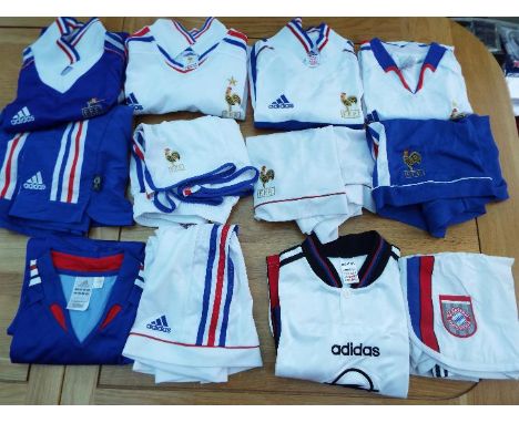 Football shirts and shorts - a job lot of six sets of shorts and shorts, predominantly FFF (France), also Bayern Munich, size