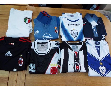 Football shirts - 10 x shirts, Ajax, 2 off Atletico Velez Sarsfield (Buenos Aires), VG Vasco ( Vasco da Gama), 2 off AC Milan