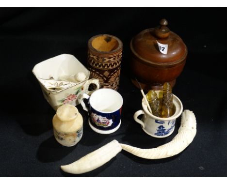 A Box Of Collectables To Include Carved Bone Figures Etc