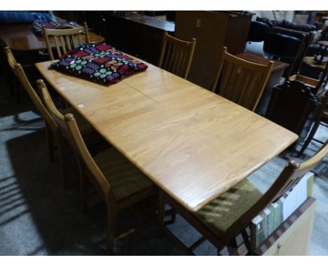 A Contemporary Ercol Light Oak Extending Dining Table &amp; Six Chairs Table Size 78" X 36" When Extended
