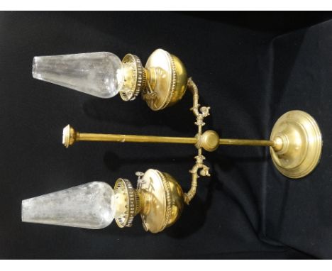 A Circular Based Brass Two Burner Adjustable Reading Lamp