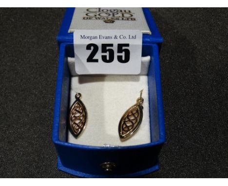 A Boxed Pair Of 9ct Clogau Gold Celtic Leaf Shaped Earrings